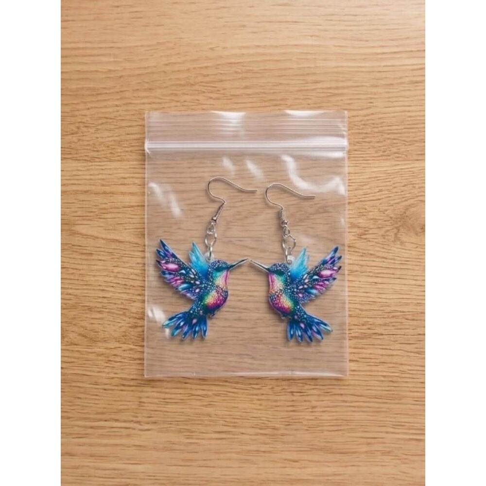 NEW Pastel Hummingbirds Earrings Blue Birds Dangle Drop Earrings